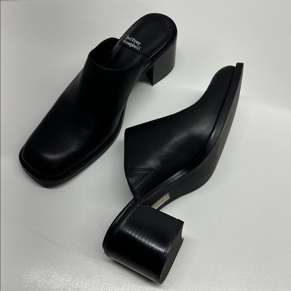 Jeffrey Campbell Shoes - Jeffrey Campbell Walkin Mules Clogs Square Toe Open Back Shoes Leather Black 7.5